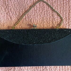 Elegant Black Evening Clutch with beaded flap, good condition